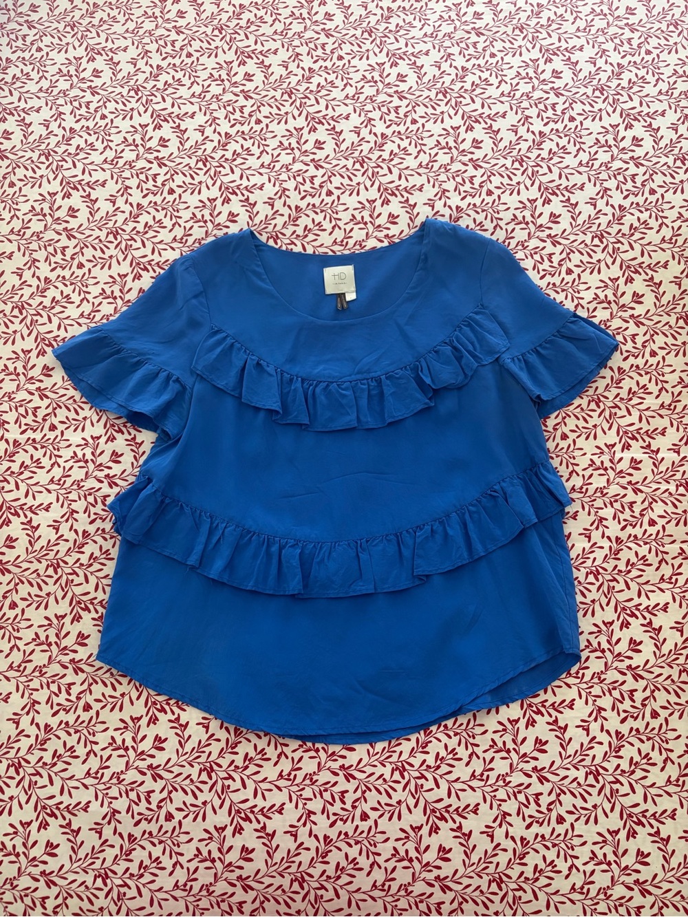 Anthropologie HD in Paris royal blue silk tiered ruffle top size medium